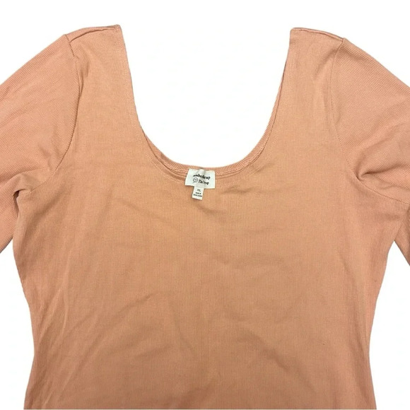 The Drop Bodysuit by amberfillerup Ribbed Long Sleeve Round Neck Salmon Pink - Picture 6 of 11